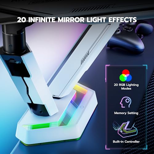 ARES WING RGB Dual Monitor Arm for 17-38" Ultrawide Screens, Holds 35.2lbs, Heavy Duty Dual Monitor Stand for Desk, Adjustable Double Monitor Mount with Clamp & Grommet Base, 75/100 VESA Mount, White - color: White