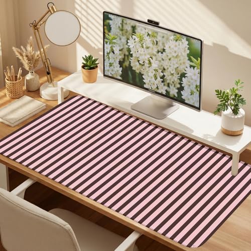 Dark Brown Pink Striped Desk Mat Cute Pastel XXL Large Gaming Mouse Pad Desk Pad Kawaii Cozy Aesthetic Keyboard Laptop Computer Mat Home Office Decor for Women - color: A3- Chocolate Pink