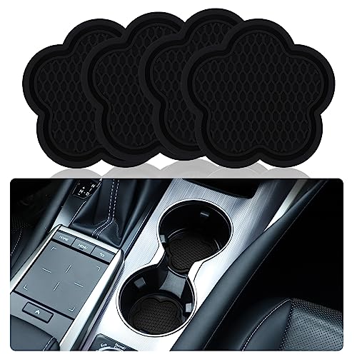 GArhomxy Non-Slip Cup Coaster, 4pcs Universal Shaped Coaster, PVC Flower, Crystal Car Interior (Black) - color: Black