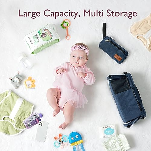 Momcozy Universal Baby Stroller Organizer, 2 Insulated Cup Holder, Detachable Zippered Pocket, Adjustable Shoulder Strap, Large capacity for baby essentials, Compact Design Fits Any Strollers - color: Blue
