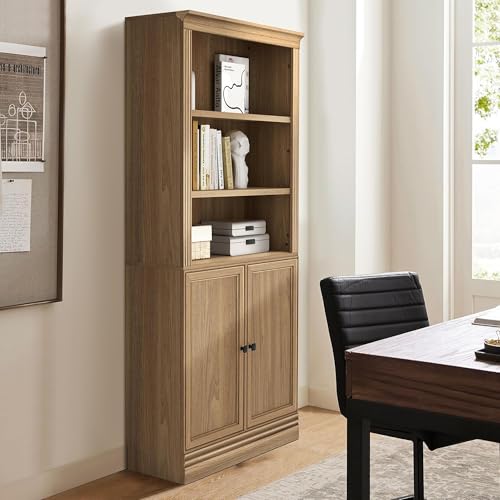 JAHRSTIM Halston Bookcase with Doors, 5-Tier Tall Storage Shelf, Adjustable Shelving Unit Closet Organizer and Storage for Living Room Home Office Bedroom, Modular Bookcase Bookshelf with Doors - color: Oak, size: Standard w/Doors
