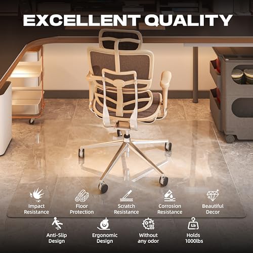 [Tempered Glass] 46“x36” Rounded Glass Chair Mat with Polished Edge Clear Office Chair Mat, Glides Smoothly, Suitable for Carpet or Hardwood Floors - color: Clear Rounded, size: 46"x36"