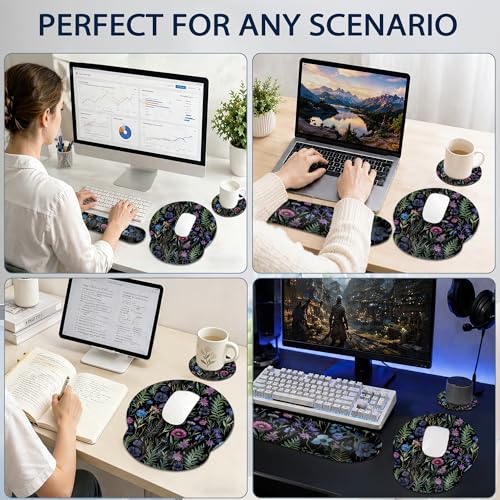 Flowers Herbs Wrist Rest Mouse Pad and Keyboard Support Set,Wildflowers 3 in 1 Ergonomic Memory Foam Mousepad with Non Slip Base, Gaming Mouse Pad for Office and Home - color: Flowers Herbs Wildflowers