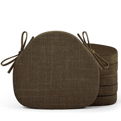 Shinnwa Dining Chair Cushions Set of 6, High-Resilience Foam Windsor Seat Pads, Kitchen Chair Cushions with Ties & Textured Cover, 6 Pack, 16.5 x 15.5 x 2, Dark Brown - color: Dark Brown, size: 6 Count (Pack of 1)