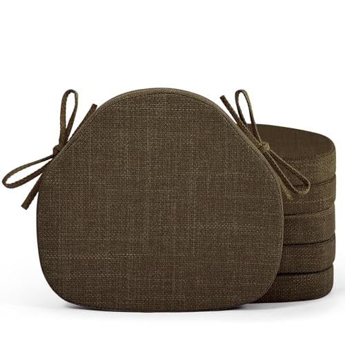 Shinnwa Dining Chair Cushions Set of 6, High-Resilience Foam Windsor Seat Pads, Kitchen Chair Cushions with Ties & Textured Cover, 6 Pack, 16.5 x 15.5 x 2, Dark Brown - color: Dark Brown, size: 6 Count (Pack of 1)