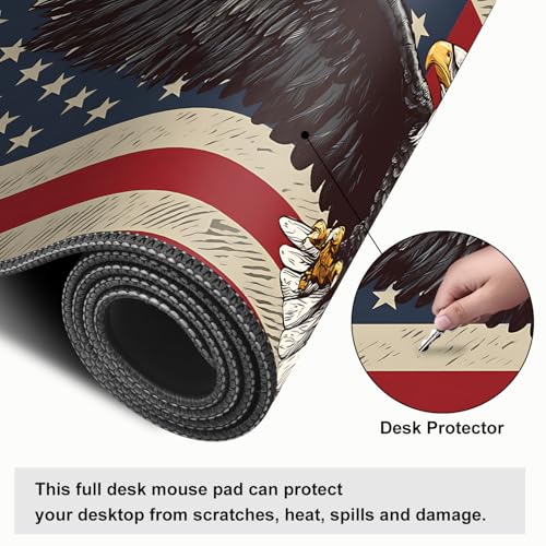 Mouse Pad, Large Anti-Slip with Stitched Edges Desk Mat Desktop Laptop Computer Desk Keyboard Mat,Table Protector Blotter Mat (Eagle Flag, 31.5" x 11.8") - color: Eagle Flag, size: 31.5" x 11.8"