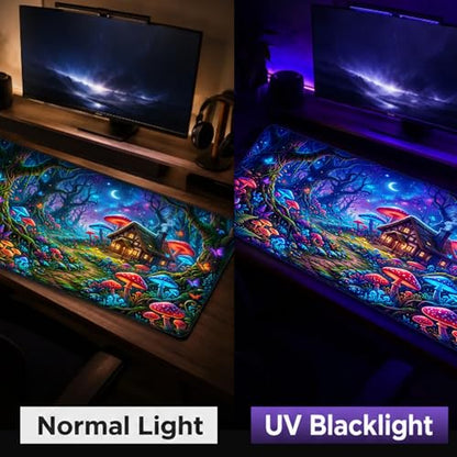 Blacklight UV Reactive Gaming Mouse Pad – Glow in the Dark Fantasy Mushroom Forest, Neon Nature Desk Mat, Non-Slip Extended Mouse Pad for PC, Laptop, Office & Gaming Setup - color: Mushroom Farmhouse