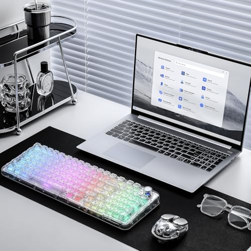 YUNZII X98 QMK/VIA Wireless Mechanical Gaming Keyboard with Knob,Tri-Mode BT5.0/USB-C/2.4GHz Hot Swappable Keyboard,Pre-lubed Switches Gasket Mount RGB Backlit for Wins/Mac (White, Crystal Switch) - color: White, size: Crystal Switch