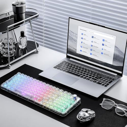 YUNZII X98 QMK/VIA Wireless Mechanical Gaming Keyboard with Knob,Tri-Mode BT5.0/USB-C/2.4GHz Hot Swappable Keyboard,Pre-lubed Switches Gasket Mount RGB Backlit for Wins/Mac (White, Crystal Switch) - color: White, size: Crystal Switch