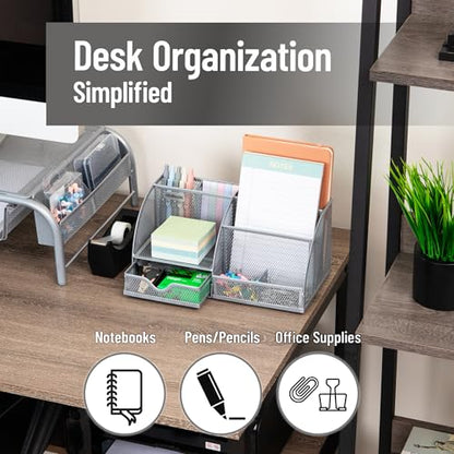 Mind Reader 7-Compartment Desktop Organizer, Metal Mesh Desk Organizer for Pens, Sticky Notes, Mail and Office Supplies, Silver - color: Silver