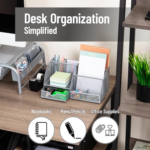 Mind Reader 7-Compartment Desktop Organizer, Metal Mesh Desk Organizer for Pens, Sticky Notes, Mail and Office Supplies, Silver - color: Silver