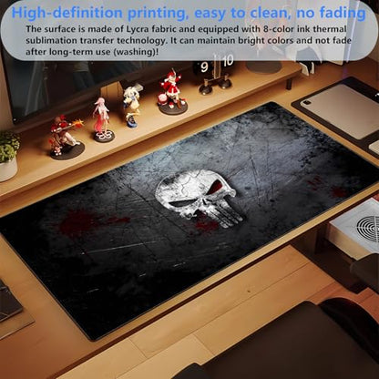 Extended Gaming Mouse Pad XL Cool Skull Desk Pad Mat 31.5x15.7in 31.5x15.7 | Heavy-duty 3mm thick XL desk mat with an artistic cool skull print and anti-slip rubber base for work or gaming. - color: Cool Skull