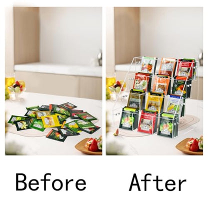 Tea Bag Organizer Holder, Acrylic Tea Packets Storage Box Container Display Stand Rack for Counter Cabinet Countertop Kitchen Office, 4 Tier - size: 4 Tier: 10.4" L X 7.1" W X 10" H