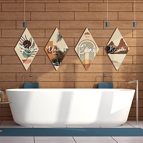 FairySandy 4 Pcs Boho Bathroom Wall Decor 11.8 x 6.69 Inch Bohemian Restroom Wall Art Bathroom Rustic Decoration Farmhouse Minimalist Relax Soak Unwind Breathe Sign for Bedroom Living Room(Boho) - style: Boho