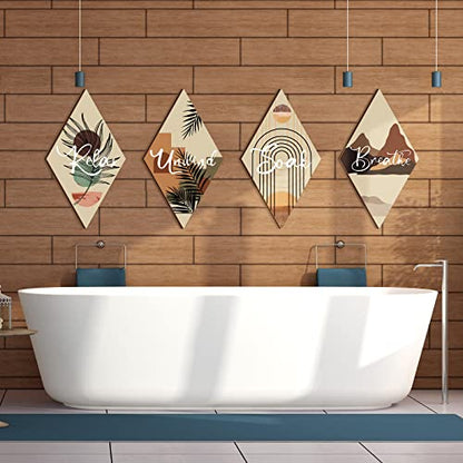 FairySandy 4 Pcs Boho Bathroom Wall Decor 11.8 x 6.69 Inch Bohemian Restroom Wall Art Bathroom Rustic Decoration Farmhouse Minimalist Relax Soak Unwind Breathe Sign for Bedroom Living Room(Boho) - style: Boho