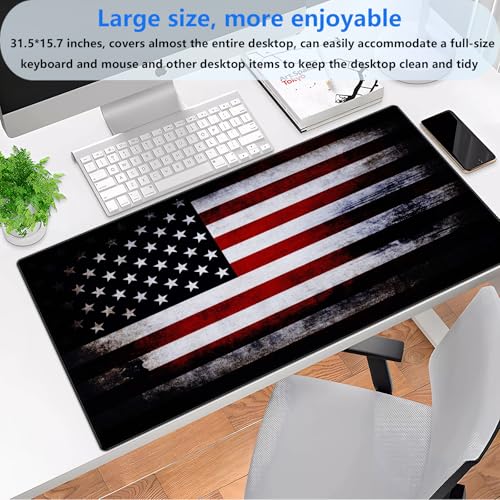 Extended Gaming Mouse Pad XL, Retro American Flag Desk Mat 31.5x15.7 | Vintage large desk pad featuring a distressed patriotic American flag print. Ideal for rustic industrial tech setups. - color: Retro Flag