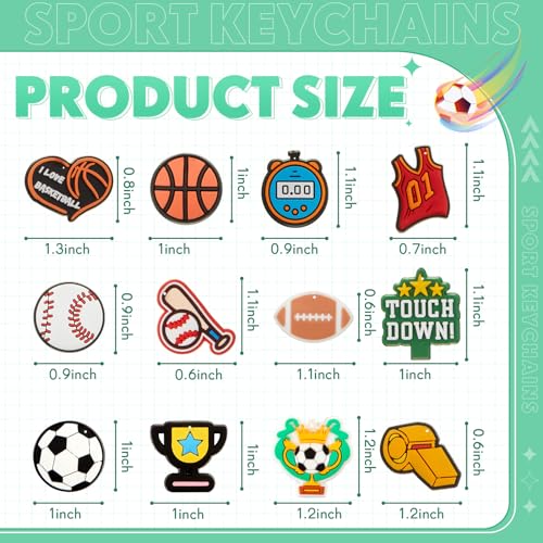 Batiyeer 36 Pack Basketball Keychains Bulk Basketball Party Favors Sports Key Chains Funny Ball Key Ring for Women Men Sport Team Players Birthday Carnival Prizes Gift Fillers - style: Sport