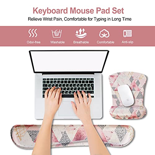 ArtSo Keyboard Wrist Rest and Mouse Pad with Wrist Support, Ergonomic Mouse Pad, Durable Comfortable for Easy Typing Pain Relief, Memory Foam Keyboard Mousepad Set, Pink Triangle - color: Pink Triangle