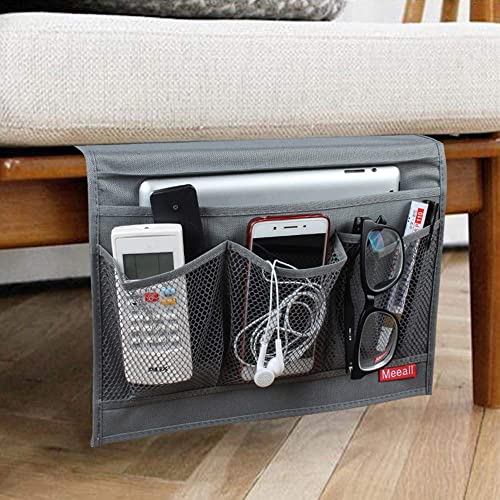 Bedside Storage Organizer with Pockets, Bedside Caddy, Table Cabinet Storage Organizer, TV Remote Control, Phones, Magazines, Tablets, Accessories, Grey - color: Grey