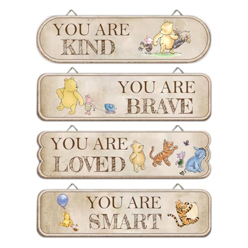 Hatzelou 4PCS Classic Winnie Baby Room Decor, Pooh Nursery Decor, the Pooh Wall Decor Sign Gifts, You Are Kind Brave Inspirational Quotes, Adorable Winnie Sign for Home Bedroom Nursery - size: 4pcs-winnie-kind