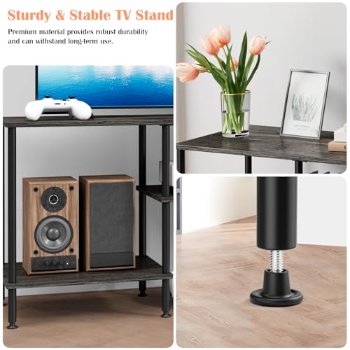 50 Inch TV Stand for Living Room Small Entertainment Center with Open Storage Shelves,3 Tier Bedroom TV Console Table for 50 43 40 32 inch TV, Dark Grey - color: Dark Grey