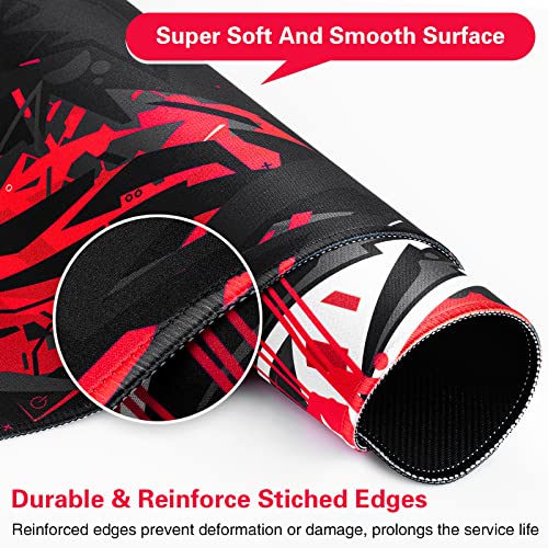 Canjoy Gaming Mouse Pad 31.5x15.8inch Extended XXL Large Mouse Pad Big Computer Keyboard Mouse Mat Desk Pad with Non-Slip & Rubber Base & Stitched Edge - color: Black Red