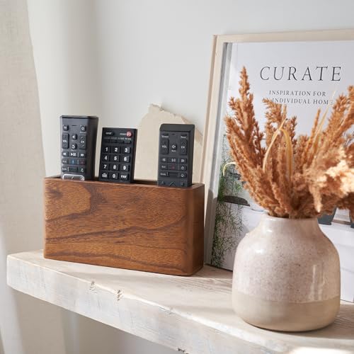 KIBAGA Premium Wooden Remote Control Holder - Easy Install Adhesive Wall Mount Caddy Keeps 3-4 TV Remotes Neatly Organized - Stylish Natural Wood Organizer is Perfect for Any Bed Or Living Room Wall - color: Brown