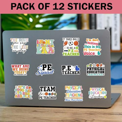 SODAVA (3in) Physical Education Teacher Stickers, PE Teacher Sticker Set of 12 – Funny Physical Education Quotes, Classroom Humor, Appreciation Gift, Waterproof Vinyl Decals - color: Physical Education
