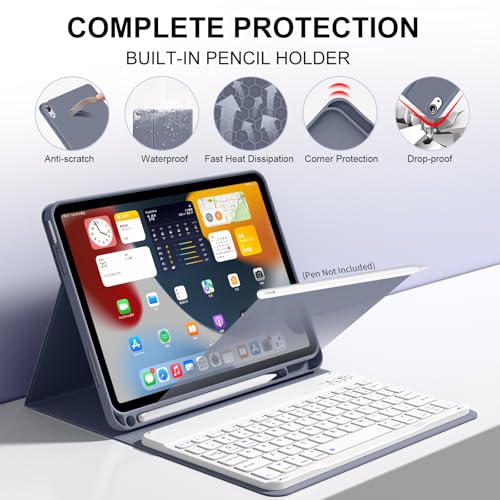 Keyboard Case for iPad (A16) 11th Gen 11 Inch 2025, iPad 10th Generation 10.9 inch 2022 with Pencil Holder, Wireless Keyboard and Slim Lightweight Soft Cover Auto Wake/Sleep, Purple - color: Purple