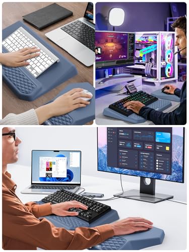 3-in-1 Ergonomic Keyboard Stand with Wrist Rest & Mouse Pad Set, Comfy Keyboard Riser Holder Soft Mousepad with Massage Design, Memory Foam and Non-Slip PU Base for Pain Relief, Blue - color: Blue