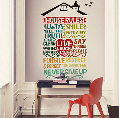 Runtoo House Rules Wall Decal Inspirational Wall Quotes Stickers Family Living Room Decor - color: House Rules