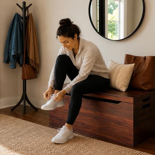 Entryway Storage Chest for Shoes, Boots, & Bags, Fully Assembled, Mahogany - color: Entryway Bench Storage - Mahogany