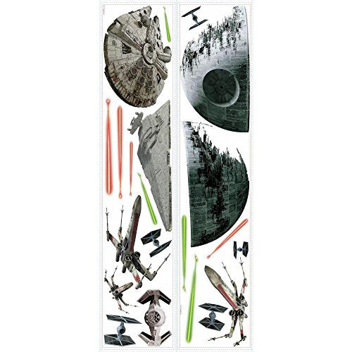 RoomMates Star Wars Death Star Tie Fighter & X-Wing Peel and Stick Wall Decals by RoomMates, RMK3012SCS - size: 2 " x 2.3 " by 14.4 " x 14.5 "