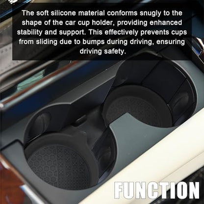 Car Cup Coasters, Silicone Cup Holder Insert (4 Pack) with Auto Detail Brush (2 Pack), Non-Slip Raised Edge Spill Guard Car Interior Accessories, Universal for SUV, Sedan, Truck (Black) - size: Style 2