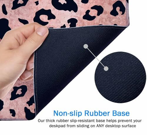 Gaming Large Mouse Pad with Stitched Edges, Desk Mat, Extended Keyboard Pad, Non-Slip Rubber Base Desk Pad for Keyboard and Mouse, 31.5X11.8 inch, Rose Gold Leopard Patter - color: Rose Gold Leopard Patter, size: 31.5L x 11.8W inches