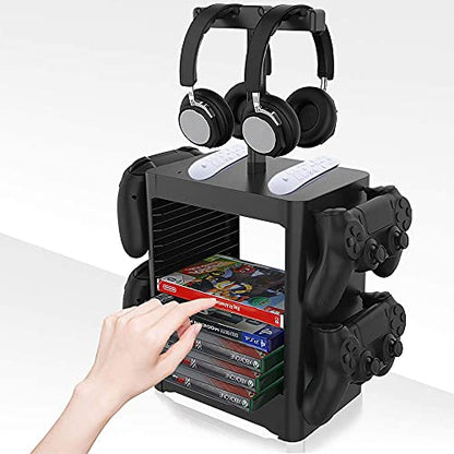 Multifunctional 10 Games Disk Storage Rack for PS5 Controller/Headset Stand Holder for PS4/Xbox Series X/Switch/PS5 Game Accessories Organizer