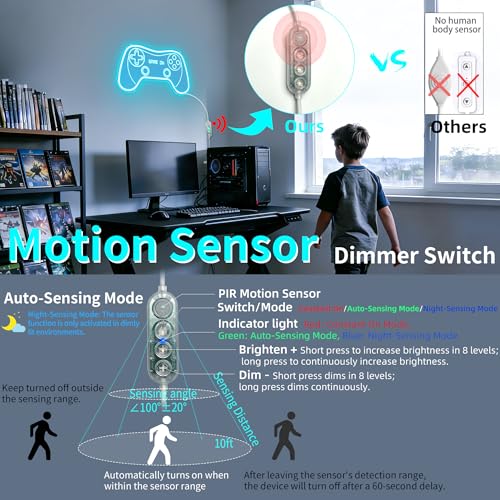 Motion Sensor Gamer Neon Sign Neon Light for Boys Room, Game Controller LED Sign for Gaming Room Decor,Neon Signs USB-Powered With Auto-on/off Switch,Gamer Gifts for Teens,Boys,Kids - color: 3D Ice Blue