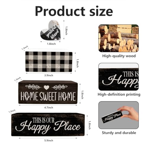 4 Pcs Farmhouse Kitchen Table Decoration Black and White Wooden Tiered Tray Decor Home Sweet Home Table Centerpiece Rustic Decorative Block Sign for Kitchen Dining Room Tabletop Desk Shelf - color: Sweet