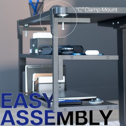 VIVO Black Clamp-on 30 inch 2-Tier Desk Shelf, STAND-SHELF30C | Above or Below Desk, 2 Level Shelving Unit for Table Accessories, Gaming Devices, and More, Storage Tray, Desktop Organizer