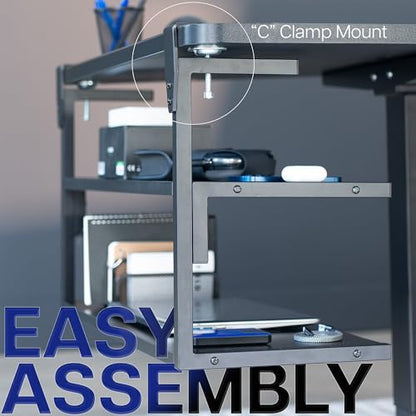 VIVO Black Clamp-on 30 inch 2-Tier Desk Shelf, STAND-SHELF30C | Above or Below Desk, 2 Level Shelving Unit for Table Accessories, Gaming Devices, and More, Storage Tray, Desktop Organizer