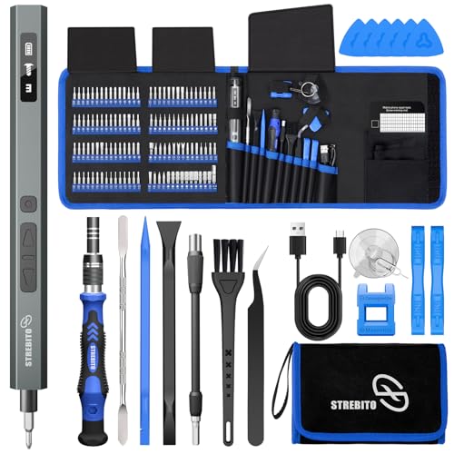 STREBITO 144-Piece Upgraded Electric Screwdriver, Max 0.7 N.m, 120 Magnetic Bits, 5-gear Torque Adjustment, Precision Screwdriver Set, Repair Tool Kit for Tech, Electronics and PC - color: Upgraded-blue