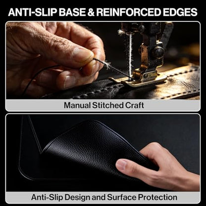 POCHAR Vegan Leather Desk Mat 31" x 16" - Desk Pad Protector for Desktop | Non-Slip PU Leather Dual-Sided Office Desk Blotter for Laptop Mouse Keyboard - Waterproof Writing Signing Pad, Black - color: Black