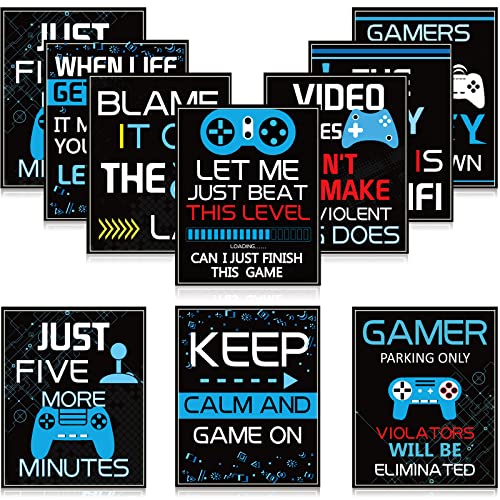 Sumind 10 Video Game Poster Sign Gamer Art Print Boy Game on Birthday Party Wall Decoration, Inspirational Words Quote Poster 10 x 8 Inch Wall Gaming Art for Kids Boy Bedroom Decor, No Frame (Blue) - color: Blue