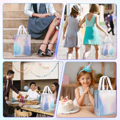 NEOACT 30 Pcs Iridescent Gift Bags Medium Size,Glossy Holographic Reusable Gift Bags with Handles,Ideal Goodie Bag for Birthday,Wedding,Christmas,Party Favor - 7.8x3.9x10 Inch
