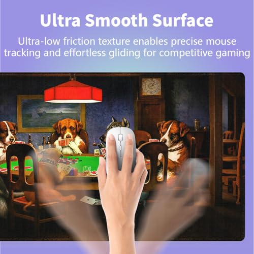 Large Gaming Mouse Pad (31.5" x 15.8") - Dogs Playing Poker Oil Painting Art Funny Cute Pets Joking Games Artwork, Extra XXL Extended Office Accessories, Premium Stitched Anti-Slip Desk Mat - color: Dogs Playing Poker