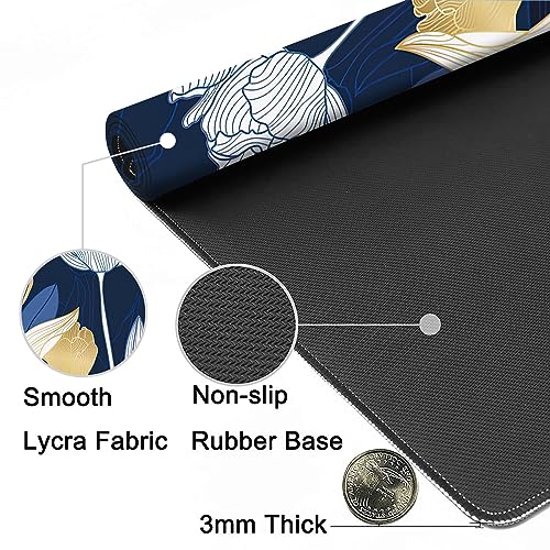 MIOAOSRT Desk Mat,Luxury Gold Tulip Flower Large Gaming Mouse Pad with Stitched Edges,Non-Slip Computer Mouse Pad for Desk,Extended XXL Keyboard and Mouse Pad 35.4x15.75 in - color: Luxury Gold Tulip Flower