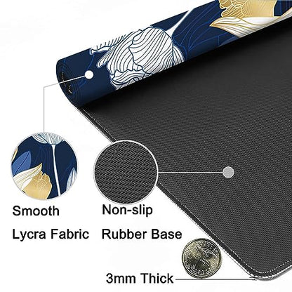 MIOAOSRT Desk Mat,Luxury Gold Tulip Flower Large Gaming Mouse Pad with Stitched Edges,Non-Slip Computer Mouse Pad for Desk,Extended XXL Keyboard and Mouse Pad 35.4x15.75 in - color: Luxury Gold Tulip Flower