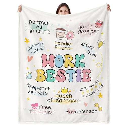 Work Besties Gifts for Women, Flannel Soft Blanket Decor, Coworker Best Friend Bestie Gifts for Women, Work Friendship Friend Birthday Gift, Work Bestie New Job Farewell Gift - color: Work Bestie