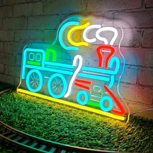 Train Neon Sign for Wall Decor, LED Train Light with Dimmer Switch, USB Powered Neon Lights for Kids Room, Bedroom, Game Room, Railway Lover Gift Decor - color: colorful-train