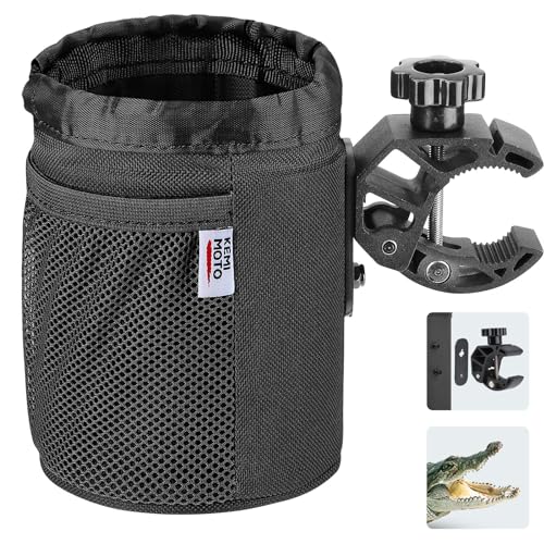 KEMIMOTO Motorcycle Cup Holder, Oxford Fabric Motorcycle Drink Holder with 0.6"-1.5" Alligator Clamp, Universal Water Bottle Cup Accessories for Bike, ATV/UTV, Scooter, Boat, Walker - color: Black, size: 1 PC,Medium